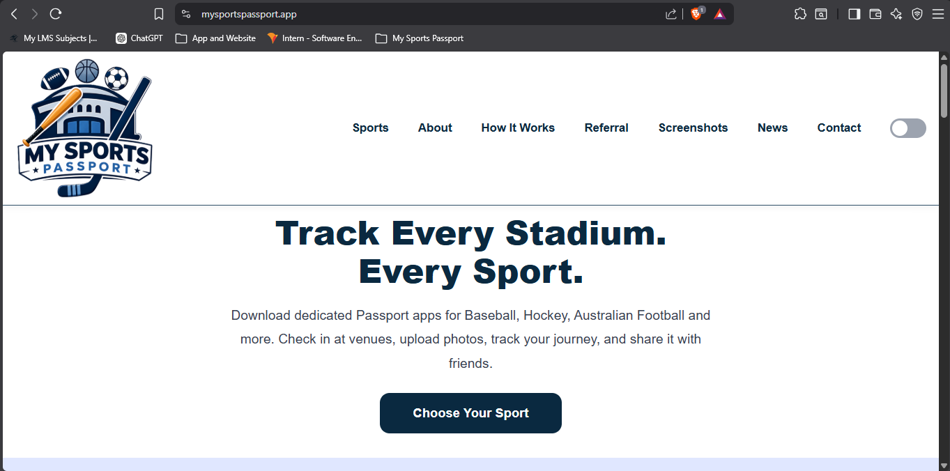 My Sports Passport website screenshot